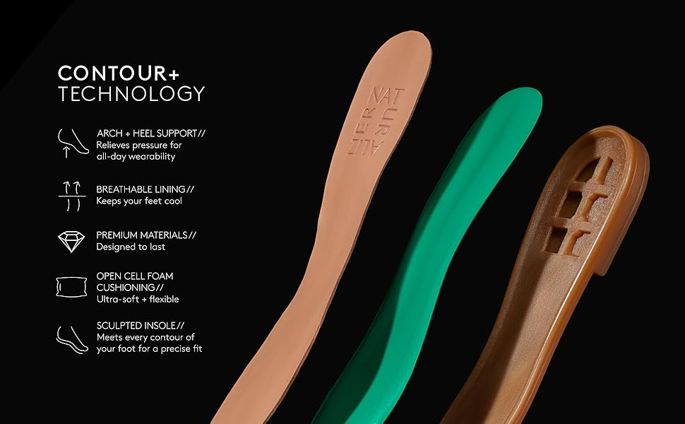 Arch + heel support/breathable lining/premium materials/open cell foam cushioning/sculpted insole